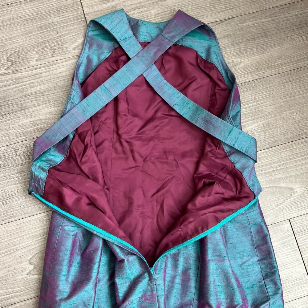 Vintage High Neck Purple & Blue Color Shift Cross Back Formal Maxi Dress Size L - Picture 4 of 6